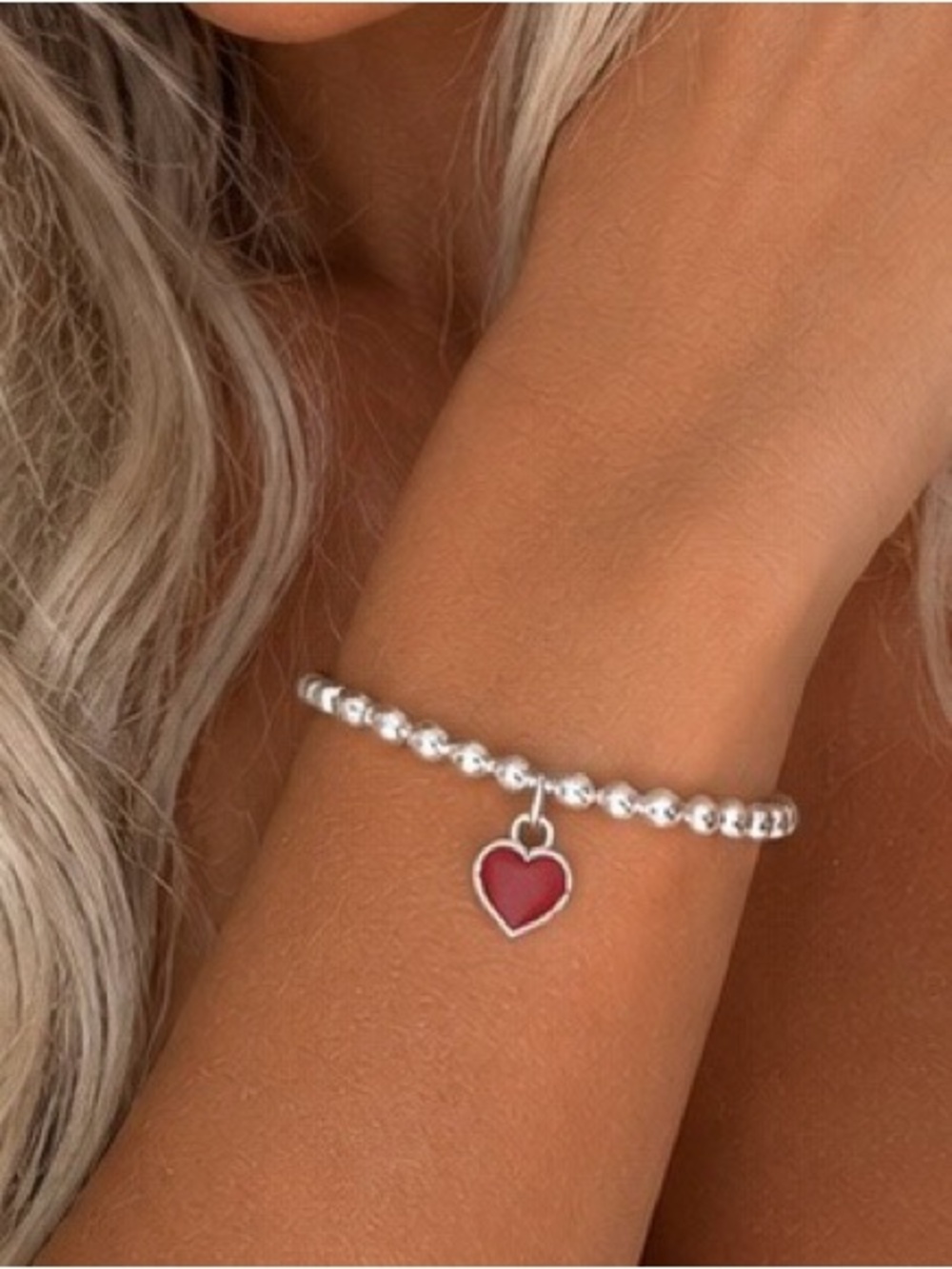 Tiffany & Co. Return To Tiffany Red Enamel Heart Tag Bead Bracelet 6.5” - Picture 4 of 4
